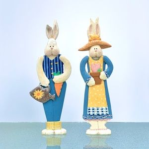 Russ Berrie Spring Bunny Rabbit Table Decor Figurines ~ 2-Piece Set